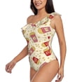 thumbnail image 3 of Picia Cartoon Popcorn Pattern Women's One Piece Swimsuits,One Shoulder Swimwear Asymmetric ,Ruffle Monokinis Bathing Suits,High Waisted Flattering Bathing Suits-X-Large, 3 of 8