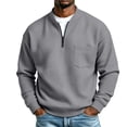 thumbnail image 3 of TKKCS Mens Waffle Knit Quarter Zip Sweatshirts Relaxed Fit Stand Collar Casual Long Sleeve Pullover Tops with Chest Pocket Gray XL, 3 of 10