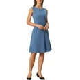 thumbnail image 4 of INSPIRE CHIC Women's Wear to Work Solid Color Sleeveless A-Line Flared Midi Dresses XS Grayish Blue, 4 of 6