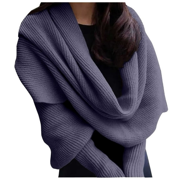 WCJM FemaleUtrum Knitted Cable Wrap For Women Cropped Sweater Womens Wrap Sweater Knitted Scarf With Sleeves Knitted Wrap Navy