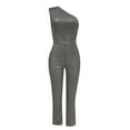 thumbnail image 3 of Sakmal Gray Womens Jumpsuit Wedding Dressy Elegant Sleeveless Overalls One Shoulder Boat Neck Straight Leg Sequin Long Pants, 3 of 4