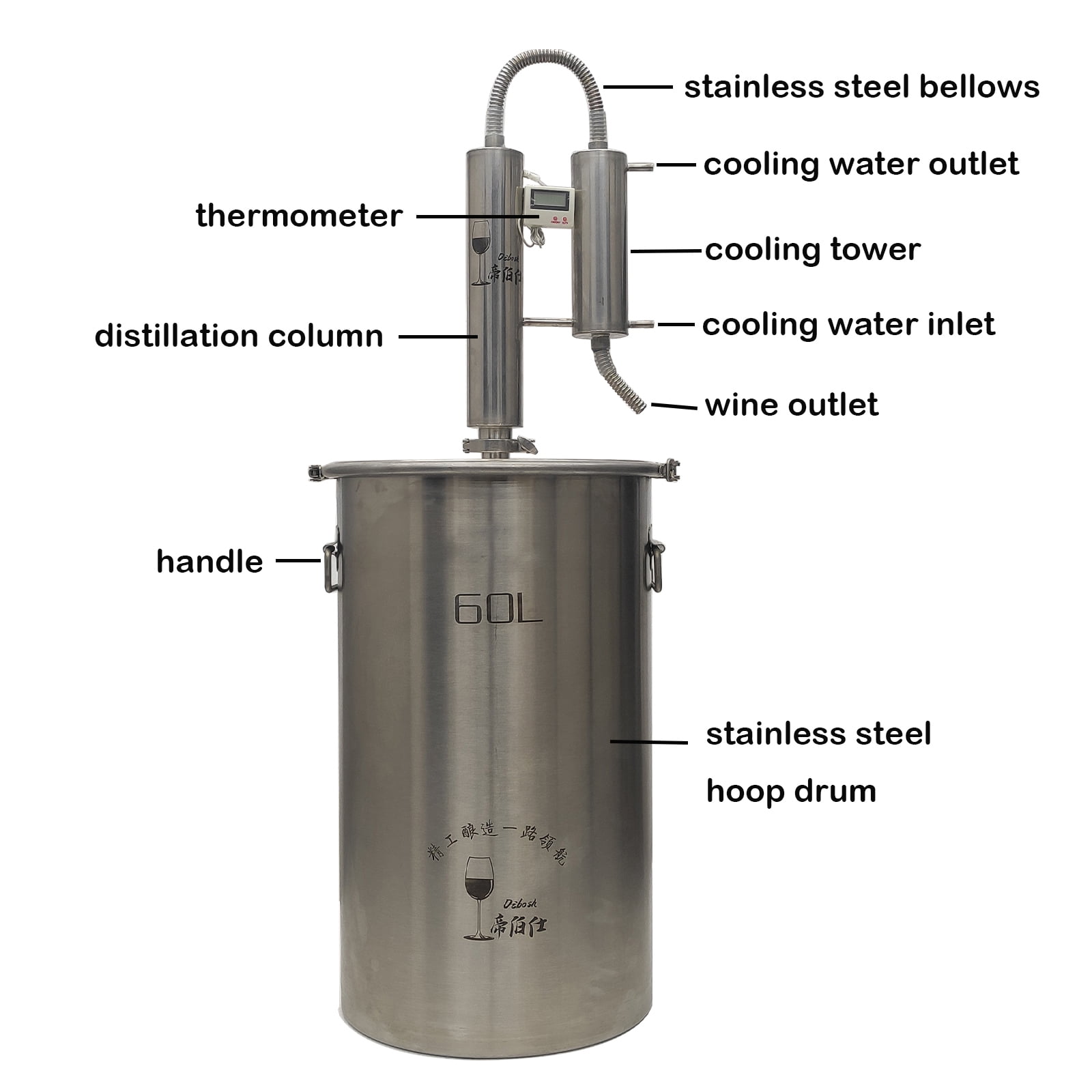 10 Gallon Stainless Steel Alcohol Distiller Kit - Home Brewing Equipment For Whiskey & Brandy Making