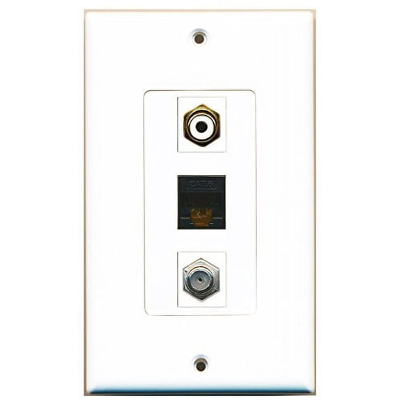 RiteAV - 1 Port RCA White and 1 Port Coax Cable TV- F-Type and 1 Port Cat6 Ethernet Black Decorative Wall Plate Decorative