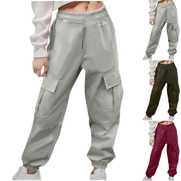 Fesfesfes Boys And Girls Sport Pants Young-Men Cargo Pants with Pocket Big Kids Elastic Waist Pants Casual Outwear Pants