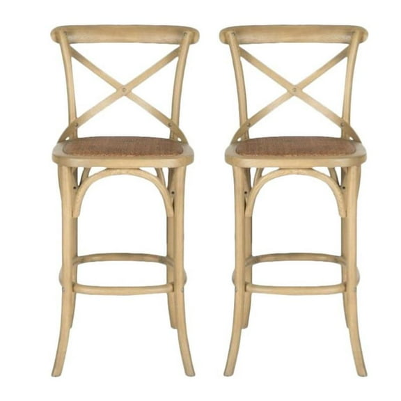 Home Square Industrial Oak Wood Barstool in Weathered Oak - Set of 2