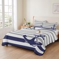 thumbnail image 2 of Twin Quilt Set 68''x86'', Anchor Gray Lightweight Summer Bedspread Coverlet Set with 2 Pillow Shams, Modern Navy Blue White Striped Nautical Breathable All Season Quilt Bedding for Dorm/Bedroom, 2 of 9