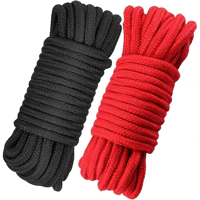 NOGIS Soft Cotton Rope, 32 feet / 10m Rope, 8mm Thick, Soft Rope, Long  Rope, Soft Tying Rope (Black+Red), 2Pcs