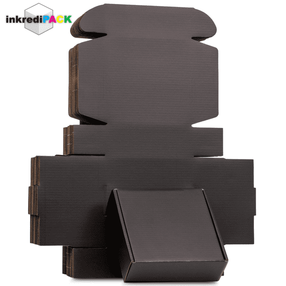 InkrediPack™ Easy Fold Corrugated Matte Black Finish Gift Box, Shipping Box and Mailer Boxes - 6"L X 6"W X 2"H - 25 Pack