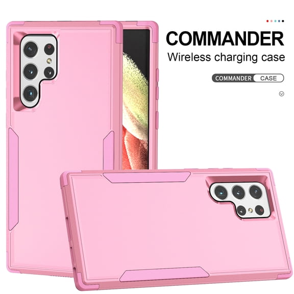 Compatible with Samsung Galaxy S21 Ultra Case, Hybrid Heavy Duty Military Grade Full-Body Drop Shockproof Heavy Duty Dustproof 3-Layers Rugged Anti-Scratch Cover Wireless Charging, Pink