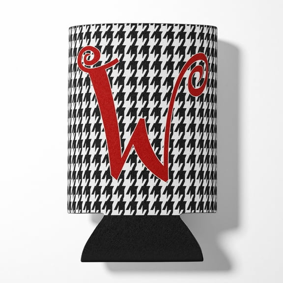 Letter W Initial Monogram - Houndstooth Black Can or Bottle Hugger