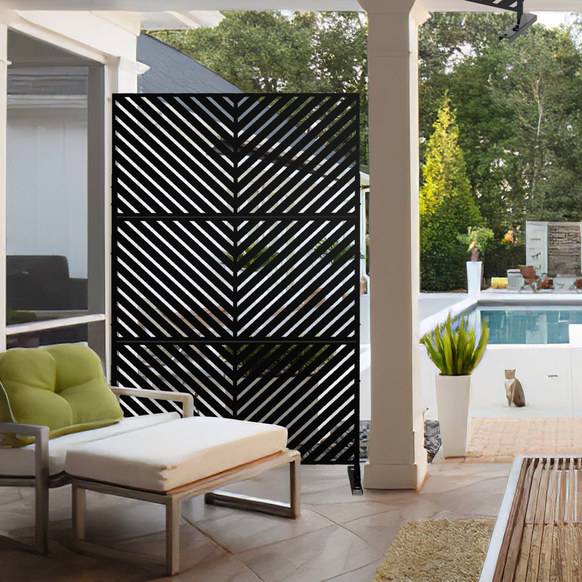MAYEERTY 76" x 47" Black Alloy-Steel Decorative Outdoor Privacy Screen