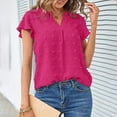 thumbnail image 6 of Otntypg Women Summer Notch V Neck Ruffle Short Sleeve Chiffon Blouse Casual Solid Color Swiss Dot Flowy Shirt Tunic Tops Loose Fit T-Shirt Hot Pink L, 6 of 10