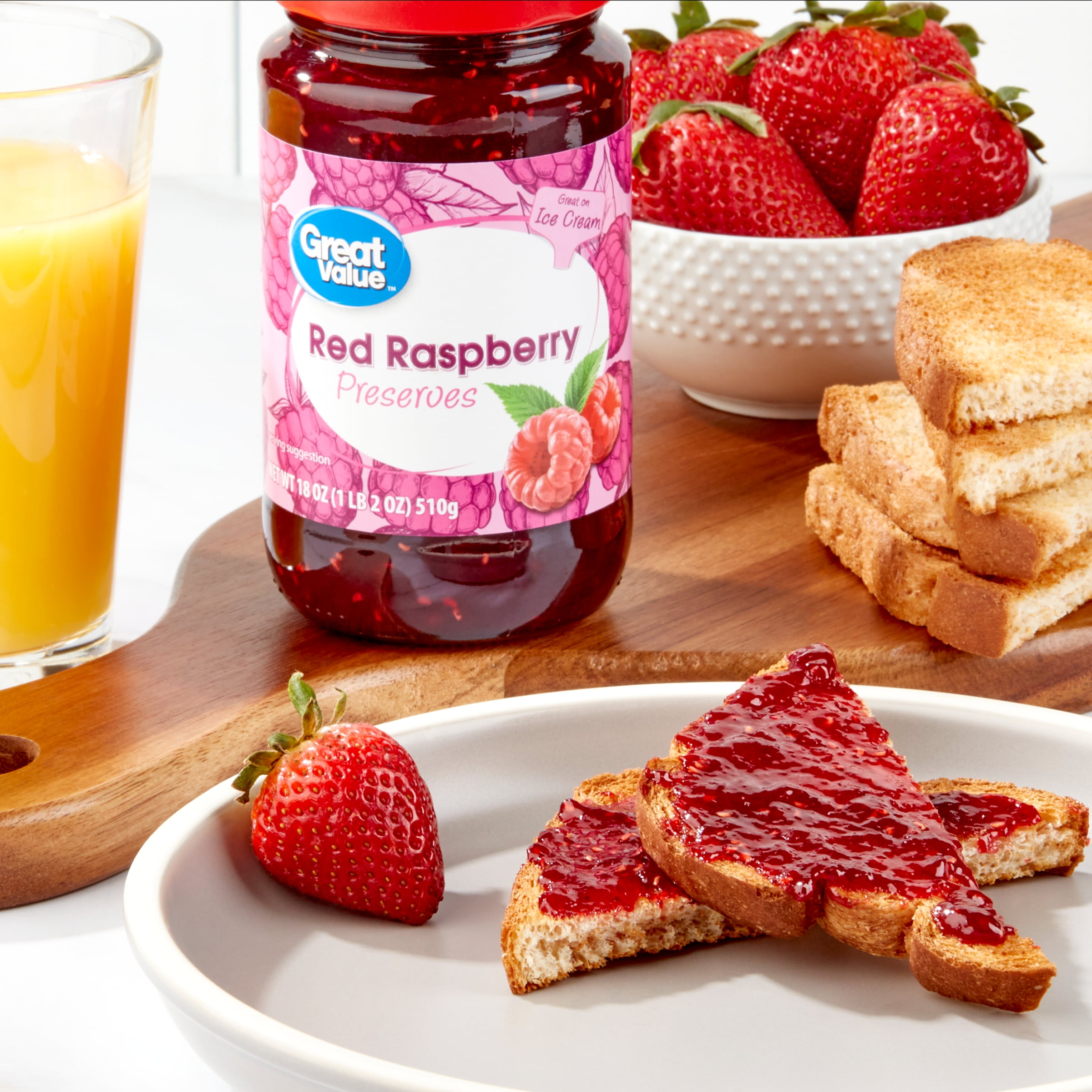 (4 pack) Great Value Red Raspberry Preserves, 18 oz