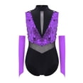 thumbnail image 3 of vastwit Girls Big Sequins Gymnastics Leotard with Arm Sleeves Ballroom Modern Tap Dance Outfit for Stage Performance Purple 6, 3 of 6