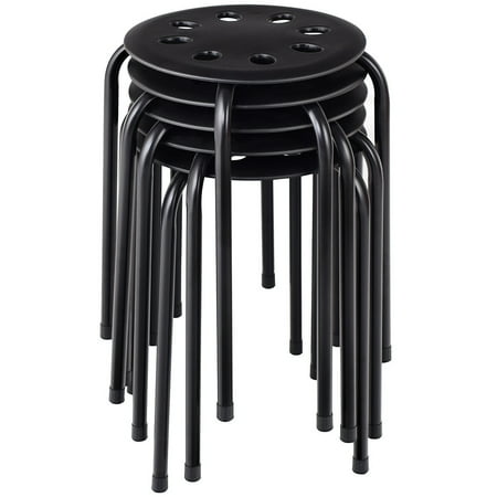 - GHP 5-Pcs 220-Lbs Capacity Black Plastic Metal Frame Stackable Stools with Feet Caps