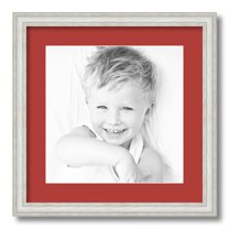 ArtToFrames 16x16 Matted Picture Frame with 12x12 Single Mat Photo Opening Framed in 1.25 Off White Wash on Ash and 2 Deep Red Mat (FWM-4098-16x16)