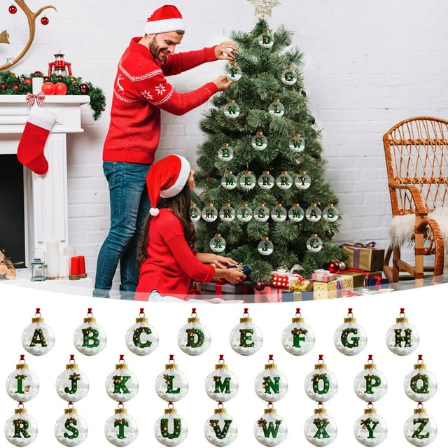 Bola Decorativa 26 Adornos Colgantes Navideños Con Forma De Bola De Letras, De Plástico Irrompible Con Purpurina Dorada, Personalizados Para Árboles Y Coronas (1 Unidad) Rkxzt