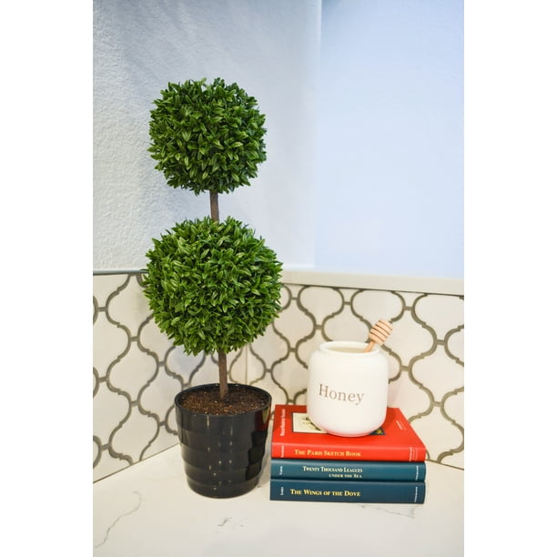 Admired By Nature 2 x 18" Faux Tabletop English Boxwood 2 Ball Topiary