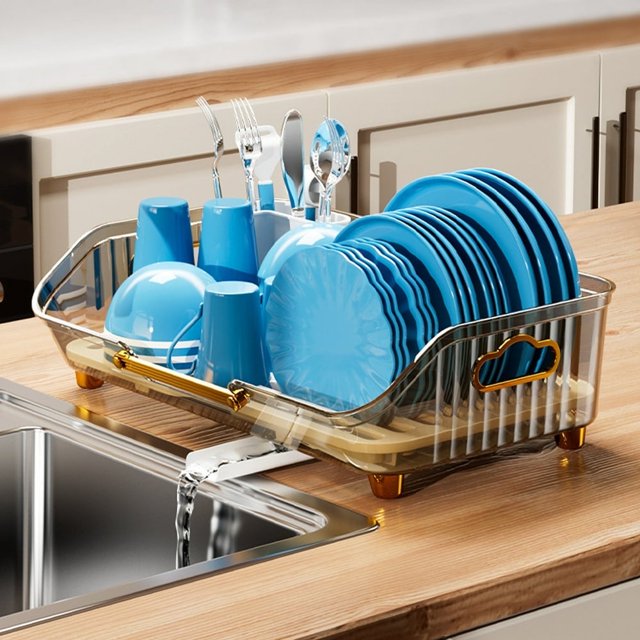 YOPTOP Dish Drying Rack With Drainboard Dish Drainers For Kitchen Counter With Sink Spout Dish Strainers With Utensil Holder,gray