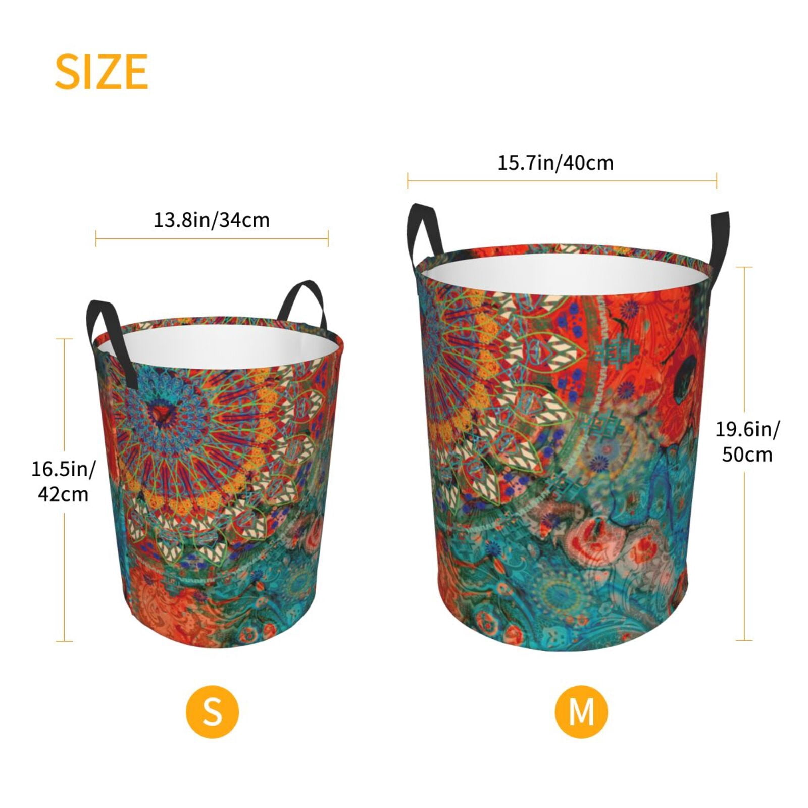 Large Laundry Basket with Handles - Mandala Colorful Kids Baby Dirty Clothes Laundry Hamper for Bedroom Aesthetic