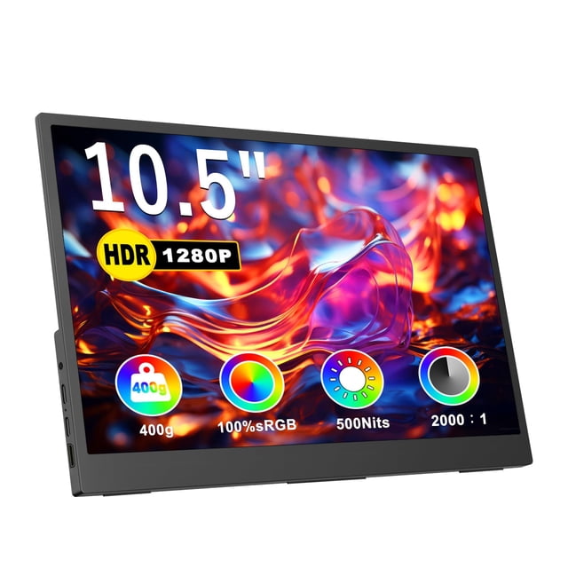 Moniteur Portable pour Ordinateur Portable, Rallonge d'Écran 10,5 Pouces 1920x1280P Moniteur de Voyage IPS 3:2, 500 Nits, 2000:1, avec Support Réglable à 45 Pouces,