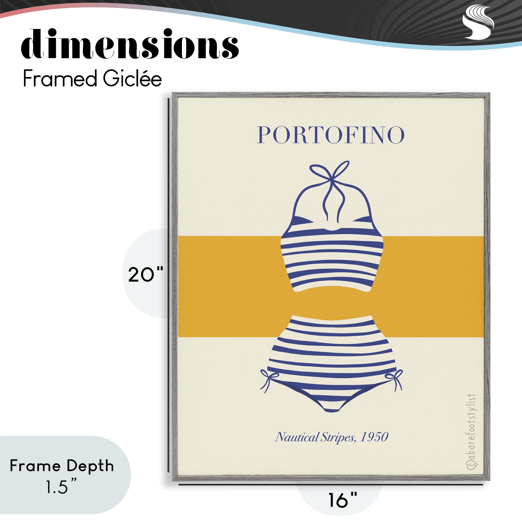 Stupell Industries Portofino Striped Bikini Gray Framed Giclee Art, design by A Barefoot Stylist