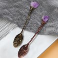 thumbnail image 4 of Dusknt Natural Amethyst Tooth Flower Spoon Ice Cream Dessert Spoon Creative Carved Long Handle Stirring Soup Spoon Yellow, Tableware,, 4 of 5