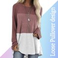 thumbnail image 4 of Camiseta de mujer de manga larga, cuello redondo, color en contraste, camiseta de algodón, rojo ladrillo, L AweSitey AP000711-10, 4 of 7