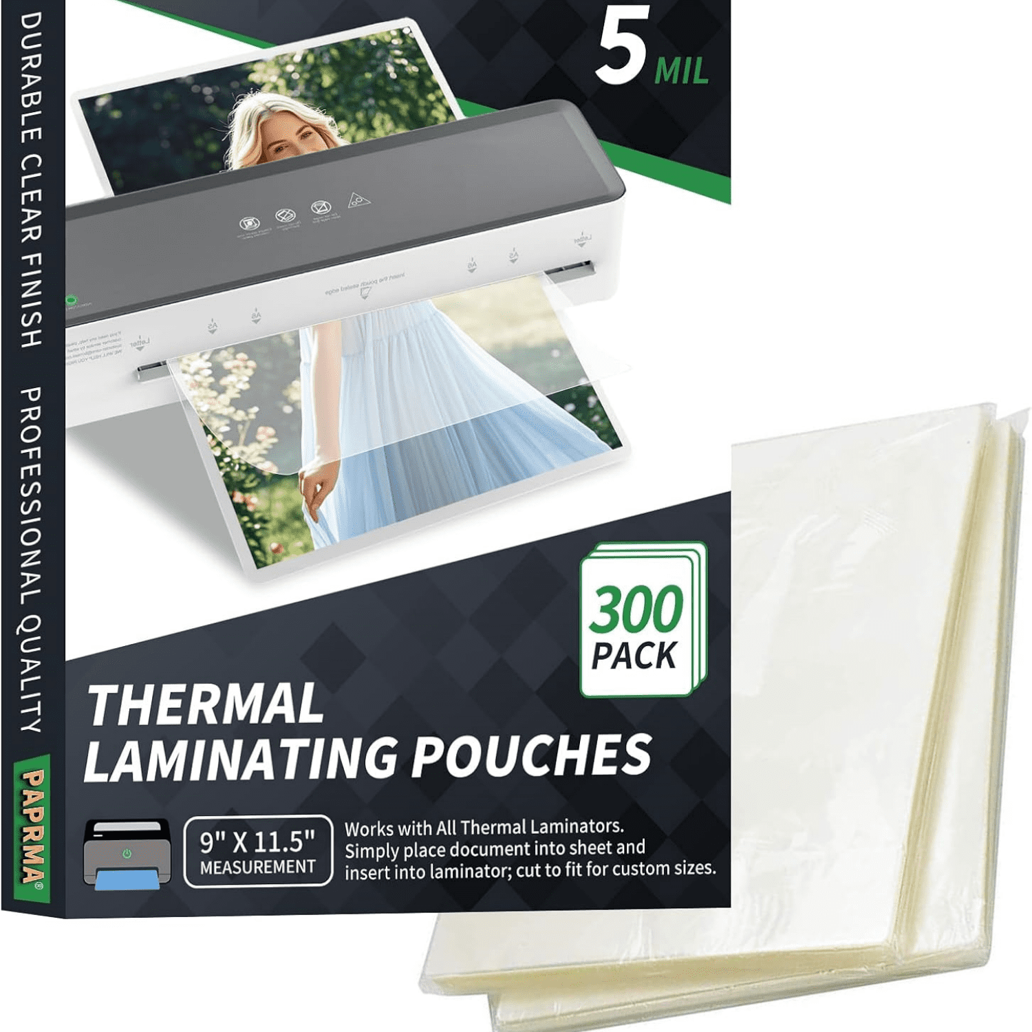 5 Mil Laminating Sheets 300 Packs, Thermal Laminating Pouches Holds 8.5" x 11" Sheets, Clear Laminator Plastic Paper 9 x 11.5 Inches