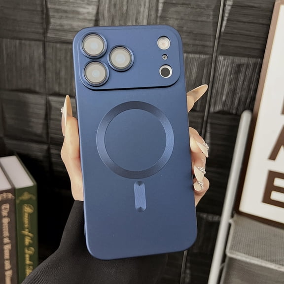 Decase Magnetic Case for iPhone 17 Pro,Slim Matte TPU Soft Case Bulit in Lens Protector,Shockproof Bumper Shell,Soft Silicone Metallic Luster Phone Cover,Darkblue