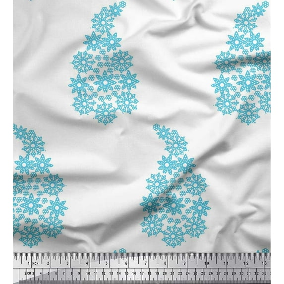 Soimoi Blue Cotton Voile Fabric Floral & Paisley Block Print Fabric by the Yard 56 Inch Wide