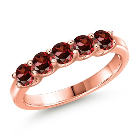 Gem Stone King 18K Rose Gold Plated Silver Red Zirconia Wedding-Bands Ring for Women | 0.85 Cttw | Round 3.5MM | Gemstone Birthstone | Size 7