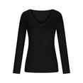 thumbnail image 4 of Annhoo Long Sleeve Shirts for Women Spring Slim Stretchy V Neck Base Layer Tees Basic Solid Color Undershirts, 4 of 8