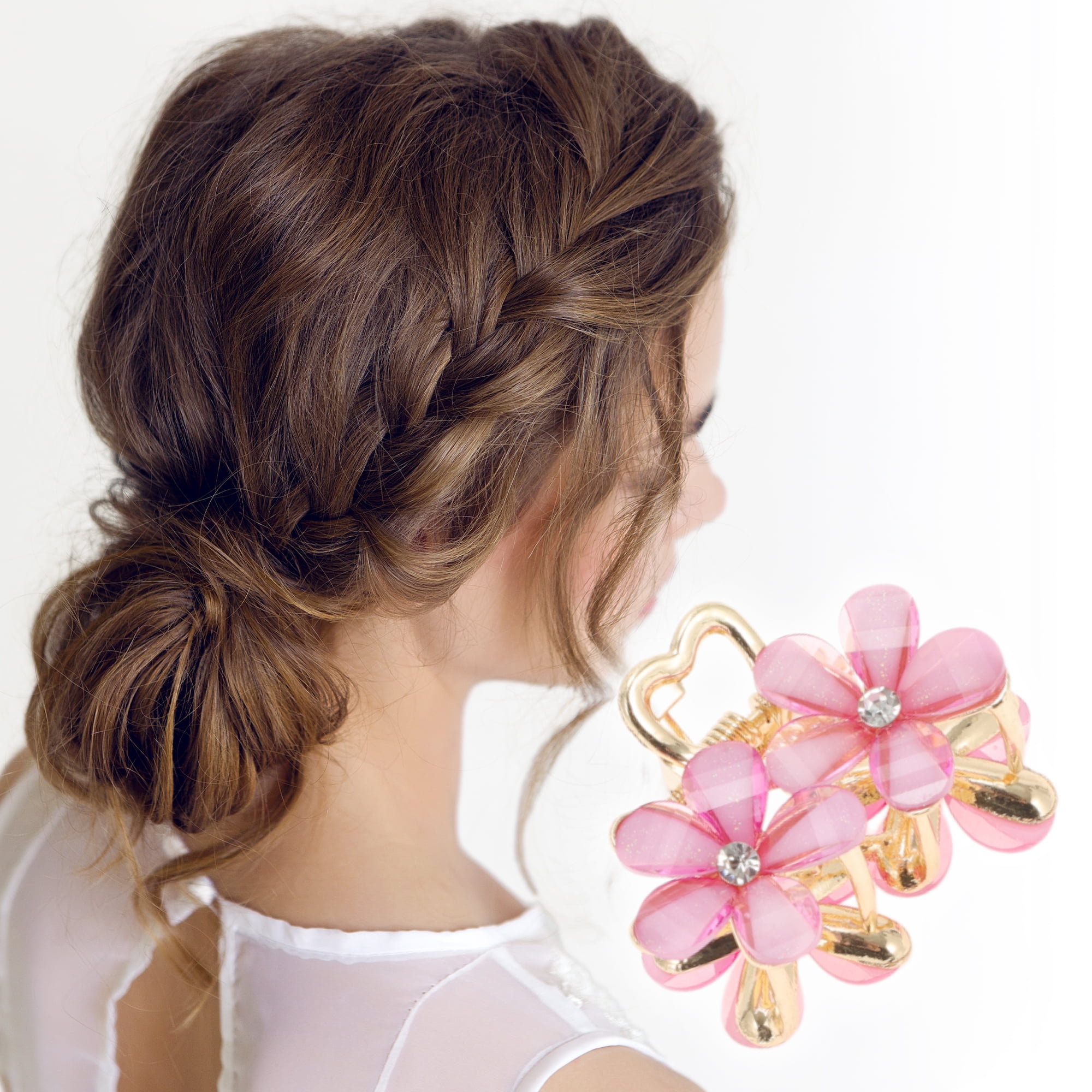 Unique Bargains Fashion Double Flower Hair Clips Purple Gray Blue White Pink 5 Pcs