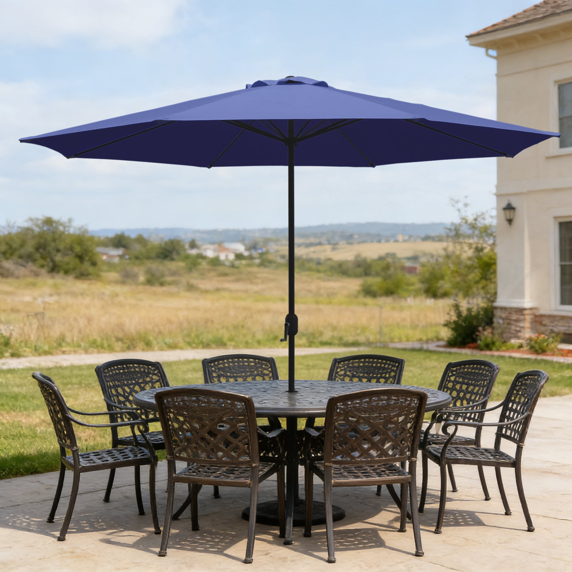 Abble 11FT Outdoor Patio Umbrella with Crank Handle, Market Umbrella with 8 Sturdy Umbrella Ribs, Waterproof for Garden Deck Backyard Pool,   Navy Blue