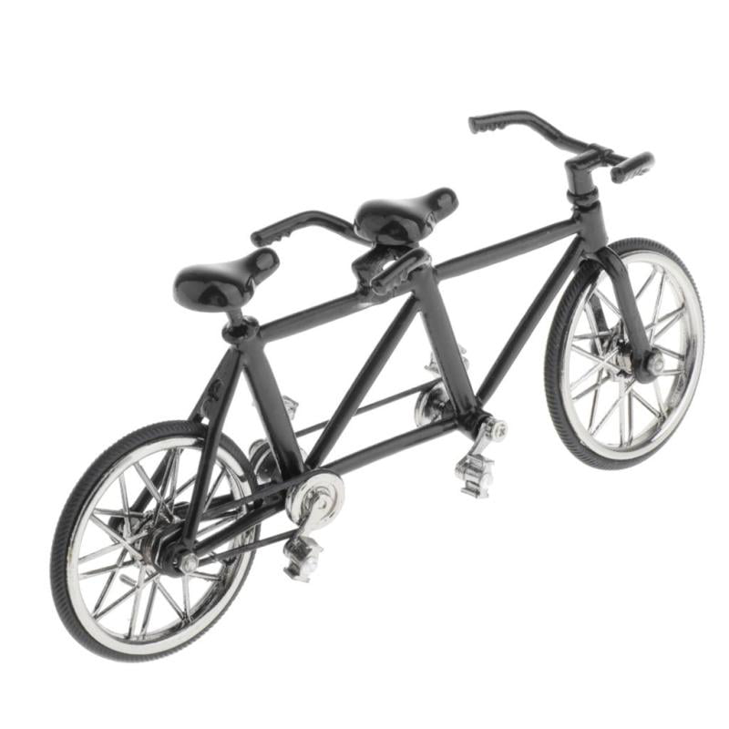 1:16 Scale Handmade Metal Tandem Bike Model Full Black - Decorative Creative Game Toy Gift Mini Bicycle Handicraft Select Colors 