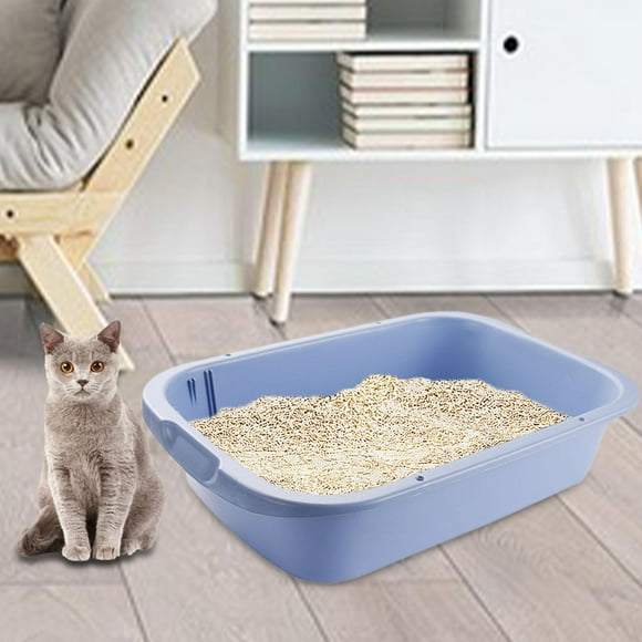 Caja de arena para mascotas, inodoro de fácil limpieza, inodoro profundo, caja de arena abierta de lados altos para gatos pequeños y medianos, , Azul 52x35x12cm