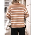 thumbnail image 6 of Women'S Striped Sweater Trendy V Neck Long Sleeve Knit Pullover Loose Jumper Tops Knitwear Khaki XL, 6 of 7