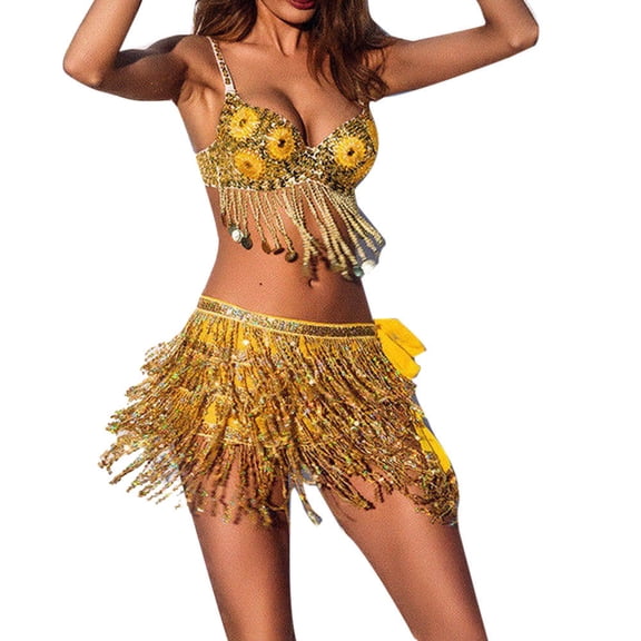 Jamsmile Women Sequin Skirts Dancer Tassels Mini Club Wrap Skirts Short Prom Party Holiday Princess Glitter Sparkly Skirt
