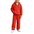 thumbnail image 2 of Kids Boys 2 Piece Waffle Knit Outfit, Quarter Zip Pullover Hoodie with Pocket & Elastic Waist Sweatpants, Soft Casual Sport Tracksuit Red 4 Years, 2 of 9