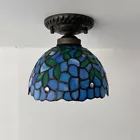 ENJOY DÉCOR LAMPS Tiffany 8-Inch Ceiling Light Fixture, Bronze, 1-Light, Corded Electric, for Living Room, Indoor, with Stained Glass Bowl