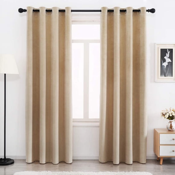 EcoNesxp Taupe velvet curtains Taupe velvet curtains 96 inches long soft velvet curtains grommets velvet thermal insulation curtains bedroom curtains light filtering velvet curtains 2-pack 2-pack