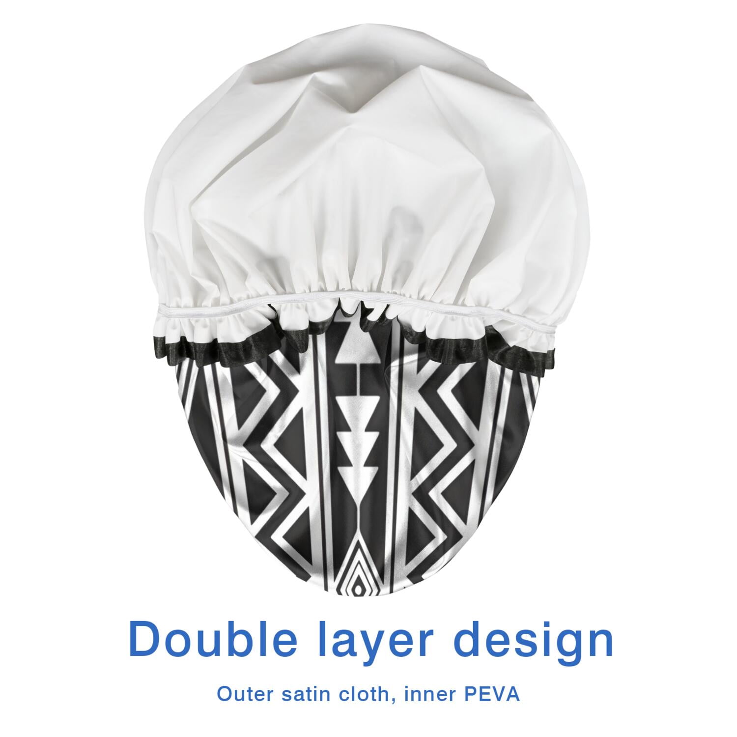 Shower Caps,Black and White Geometric Boho Pattern Waterproof Shower Cap for Women 4 Pieces,Double Reusable Hair Cover for Shower PEVA Elastic Stretch Hem