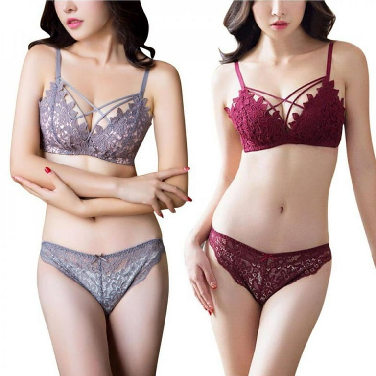 New Sexy Lace Floral Bra Set Thin Hollow Out Bra + Panty Set