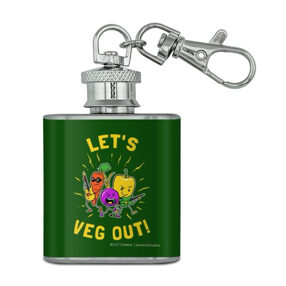 Let's Veg Out Vegetables Rock Relax Funny Humor Stainless Steel 1oz Mini Flask Key Chain