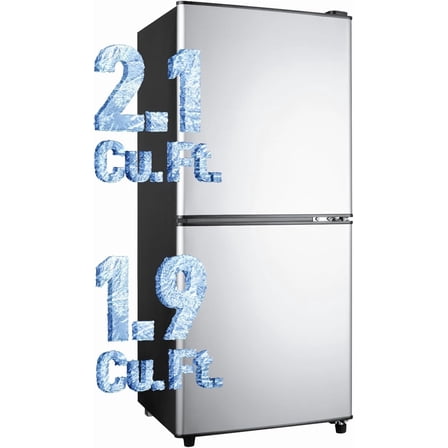 GGTB 4.0 Cu.Ft 2-Door Mini Fridge with Bottom Freezer - 7 Adjustable Temp Dorm Apartment Office Low Noise Refrigerator, Silver