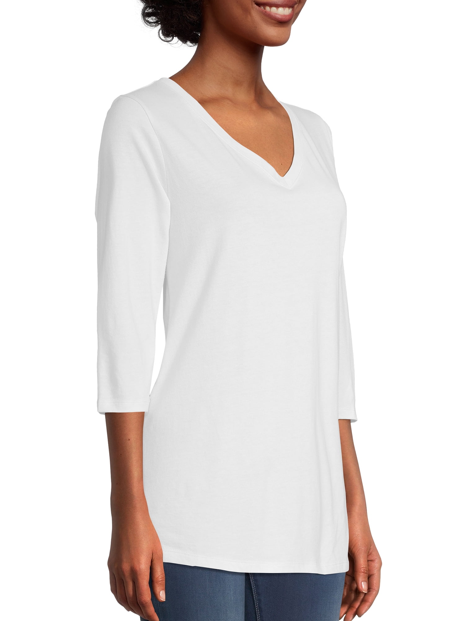 Hanes 3/4 Sleeve Flowy V-Neck T-Shirt (Women's)