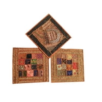Mogul 3 Decorative Indian Throw Pillow Cases Cotton Vintage Embroidered Patchwork Cushion Cover Home Decor 16x16