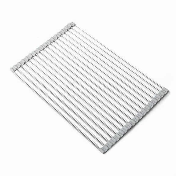Large Roll up Dish Drying Rack Silicone Foldable Dish Rack Over Sink Dish Drainer Roll-up Sink Drying Rack Full Silicone Coated Stainless Still Dish Drying Rack