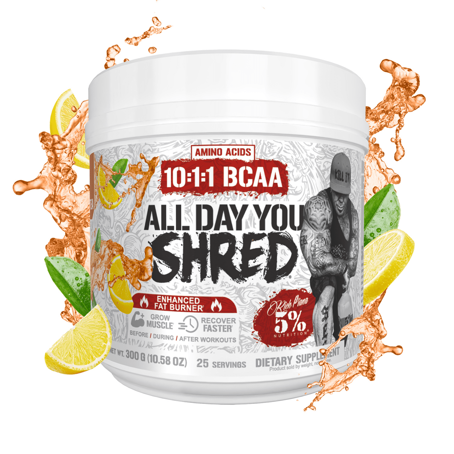 5% Nutrition Rich Piana AllDayYou Shred BCAA Powder | Amino Acid Supplement for Weight Loss | Elite Pre Workout for Energy, Hydration, Endurance & Recovery (Southern Sweet Tea)